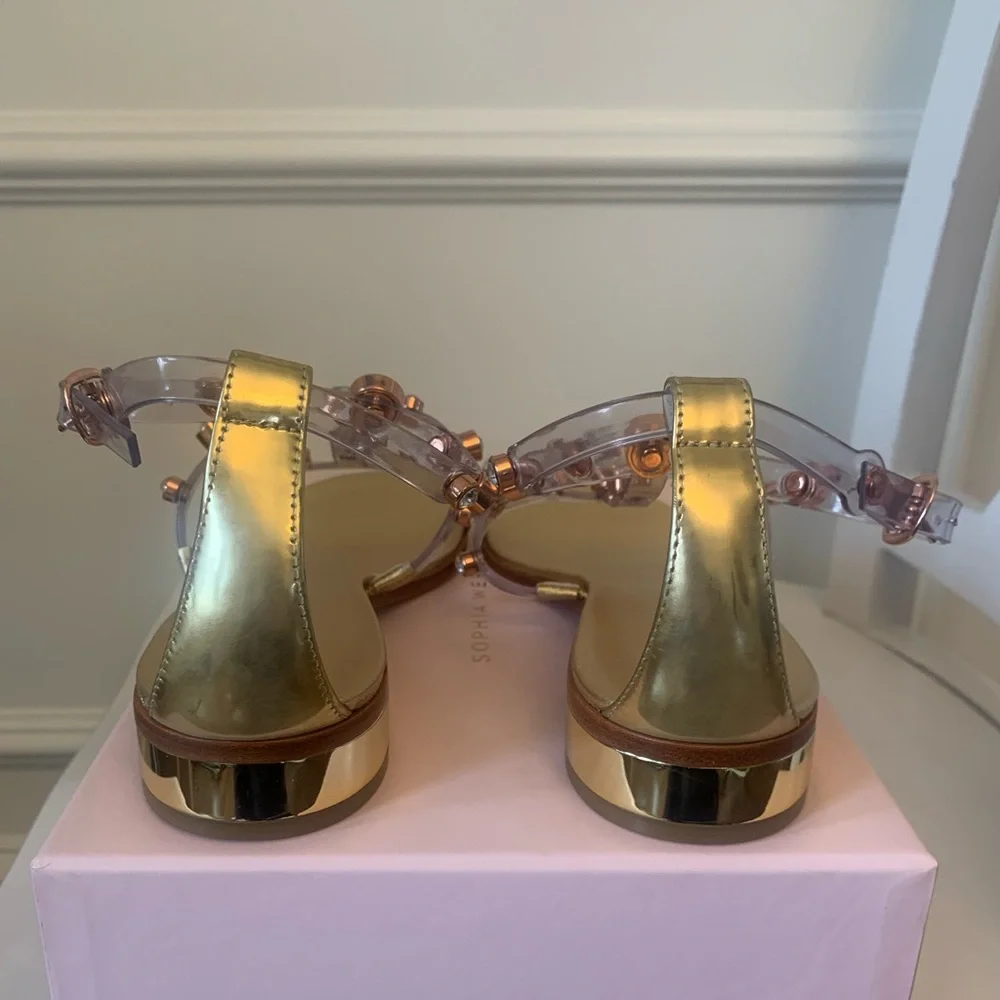 Sophia Webster Dina Flat Sandal Gold Silver rhinestone jelly Sz 39 NEW w/ box - Picture 9 of 16